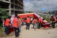 DYC members preparing for Janmastami at Shyama Shyam Dham,Thimi